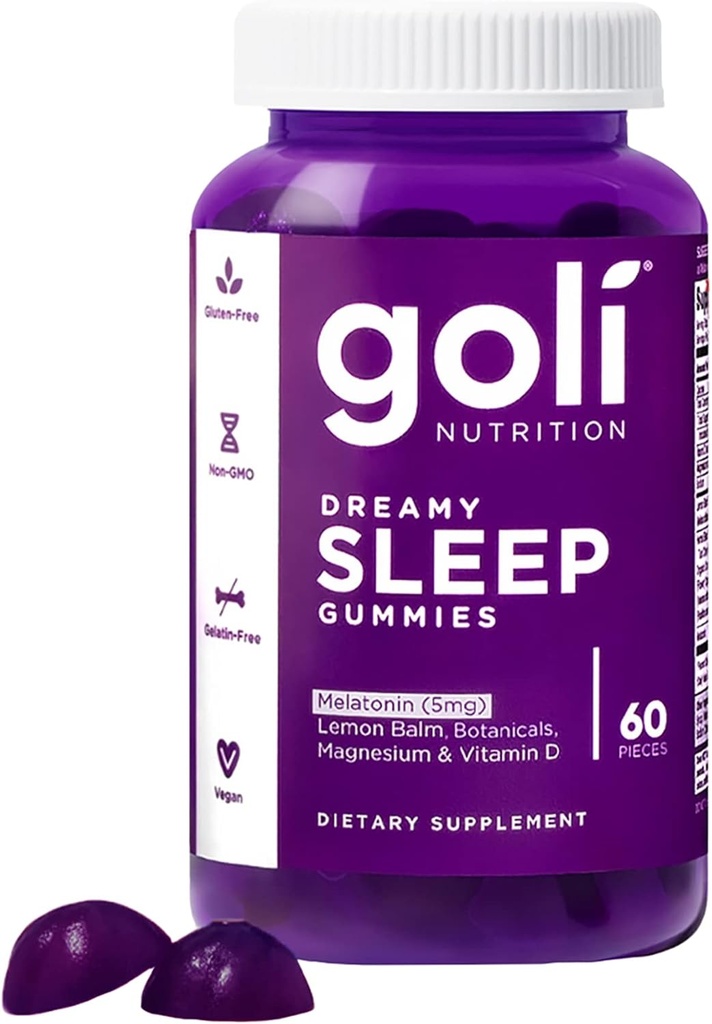 Goli Dreamy Sleep Gummy - 60 Count - Melatonin, Vitamin D, Magnesium, and Lemon Balm Extract - Gelatin-Free, Gluten-Free, Vegan & Non-GMO