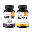 Sandhu's Elderberry & Vitamin D3 K2 with Quercetin Capsules (120 Count Each) | Supports Immune, Muscle Health & Energy
