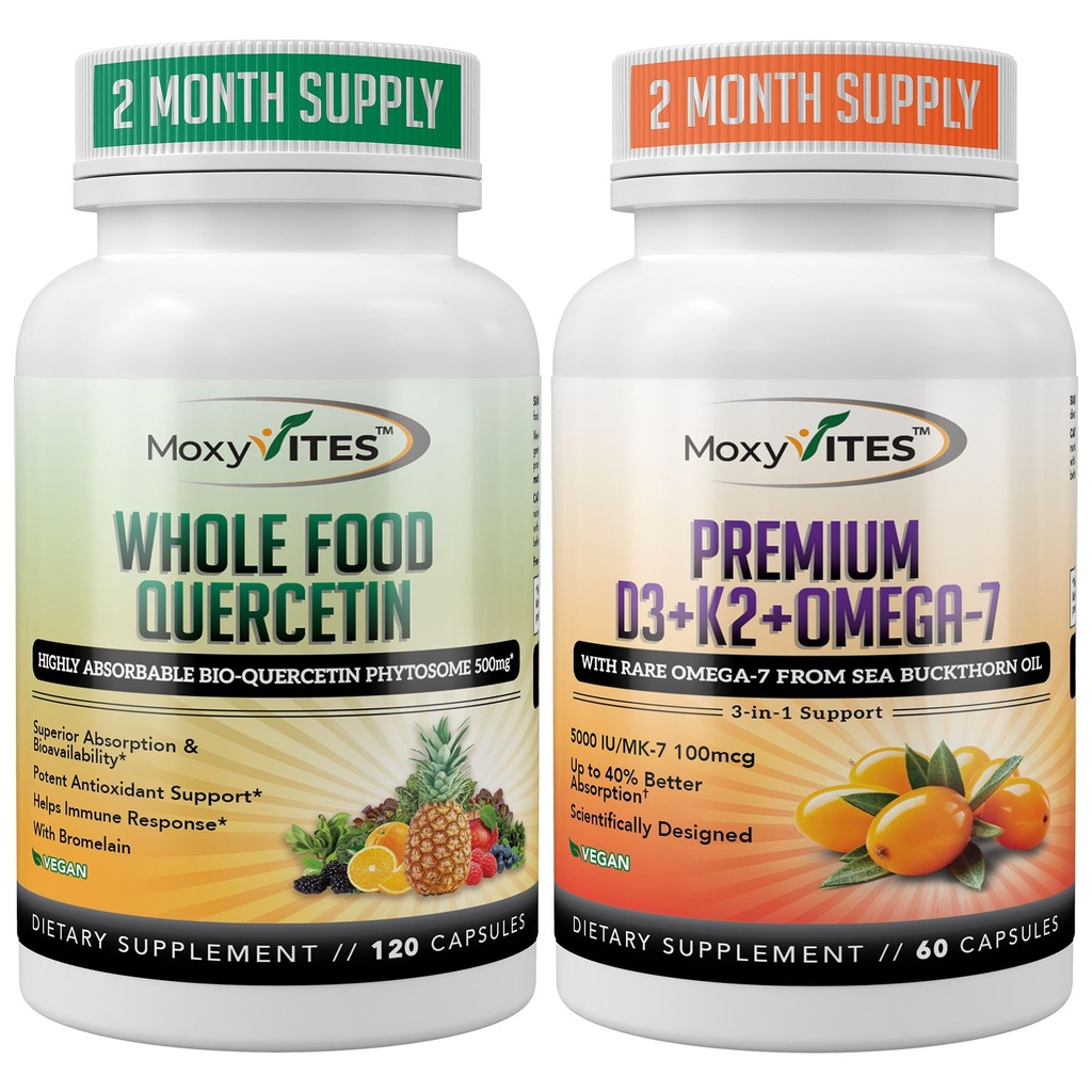 MoxyVites Quercetin with Bromelain + Vitamin D3 K2 & Omega-7 – Enhanced Absorption Immune Support – Bone & Heart Wellness Bundle