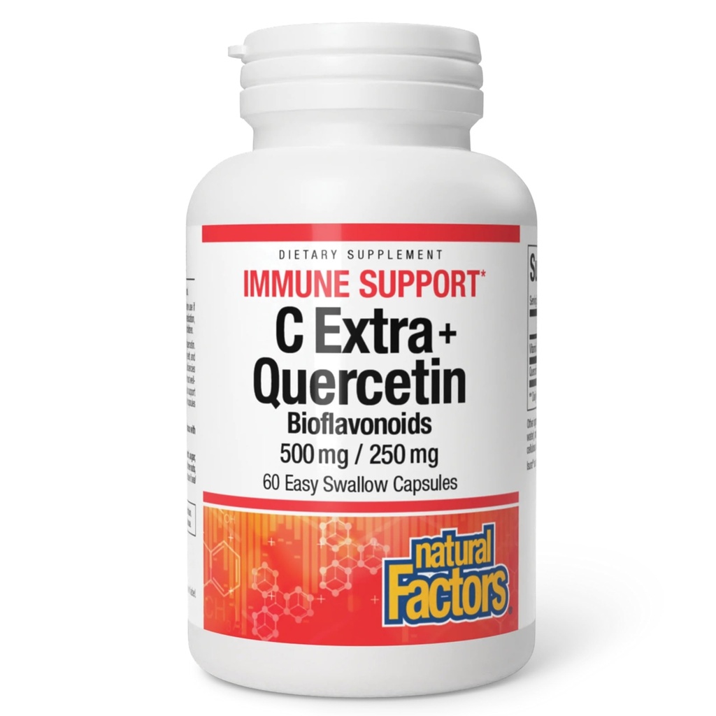 Natural Factors C Extra + Quercetin Bioflavonoids - Antioxidant Supplement for Immune Health - Vitamin C & Antioxidants - Gluten-Free, Dairy-Free & Non-GMO - 90 Capsules (90 Servings)
