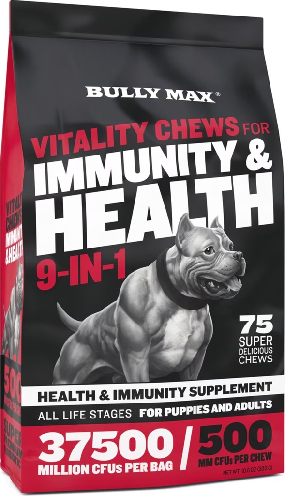 Bully Max Dog Chews & Multivitamin Treats for Puppy & Adult Dogs - 75 Μαλακά Chews, Συμπληρώματα Σκύλων & Βιταμίνες για όλες τις Φυές - Δέρμα, Coat, Εγκέφαλος, Καρδιά, Digestive Υγεία, Ανοσία, Κοινή Υποστήριξη