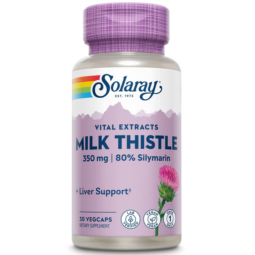 SOLARAY Γάλα Γαϊδουράγκαθο Εκχύλισμα 350 mg Εγγυημένα για να περιέχει 80% Σιλυμαρίνη, παραδοσιακή υποστήριξη ήπατος, Vegan & Lab Επαληθευμένο για την ποιότητα, 60 ημέρα εγγύηση επιστροφής χρημάτων, 30 υπηρεσίες, 30 VegCaps