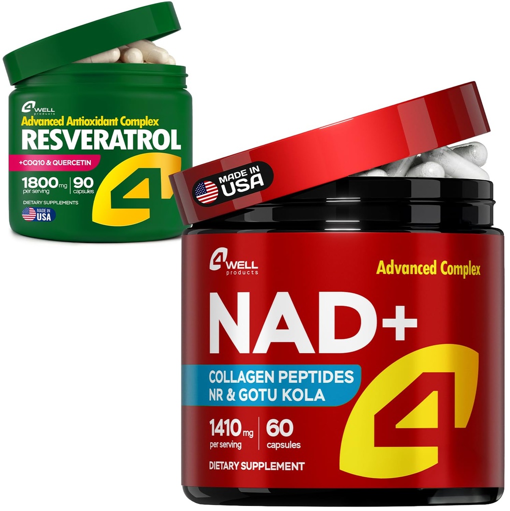 4Well Products Resveratrol, 90 Capsules + NAD Plus Supplement, 60 Capsules
