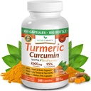 Turmeric Curcumin Supplement 2600mg | Organic Turmeric Powder - 95% Curcuminoids, 200 Capsules - Extra Strength for Joint Support with Black Pepper - High Absorption, BioPerine Extract, Vegan Pills