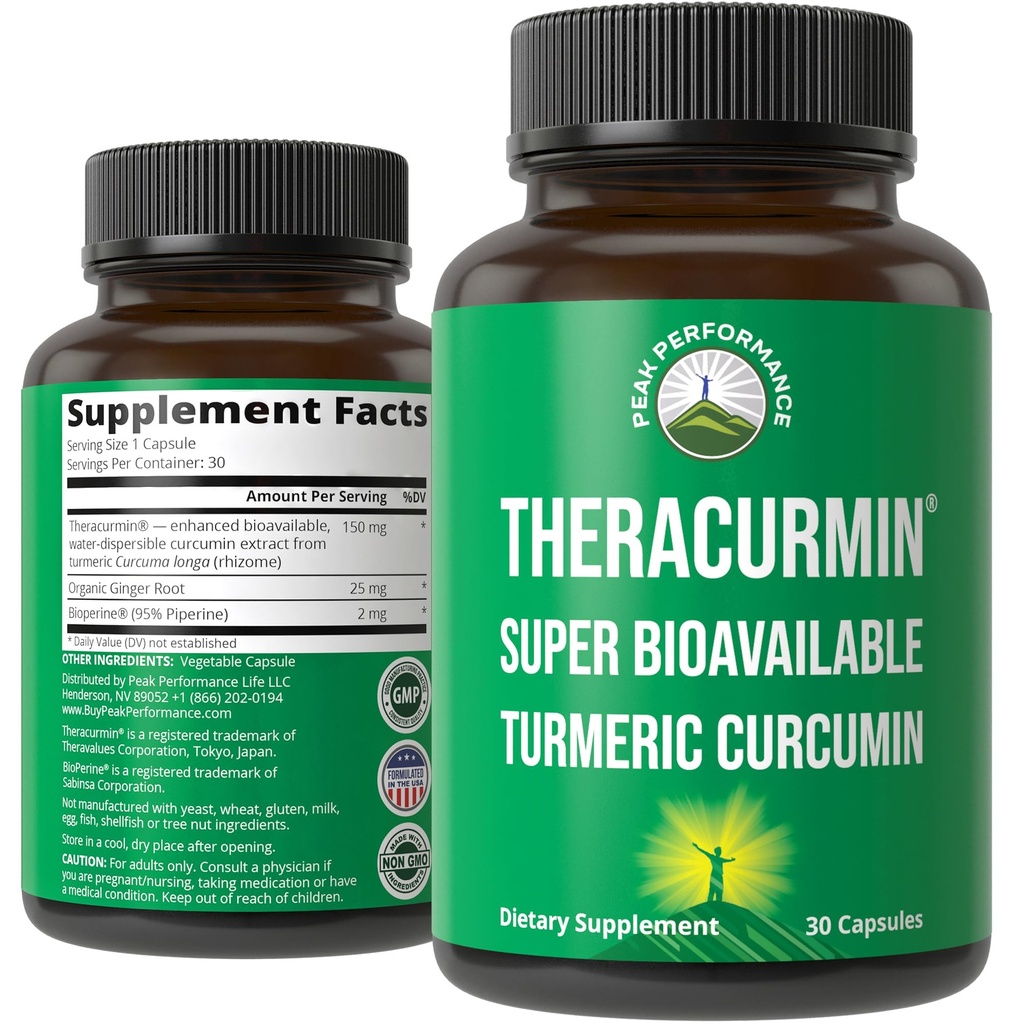Theracurmin Up to 42X Greater Absorption vs Standard Curcumin - High Bioavailable Turmeric Curcumin Capsule Supplement - Clinically Studied, Supports Muscle Recovery, Joints, Mobility for Women, Men