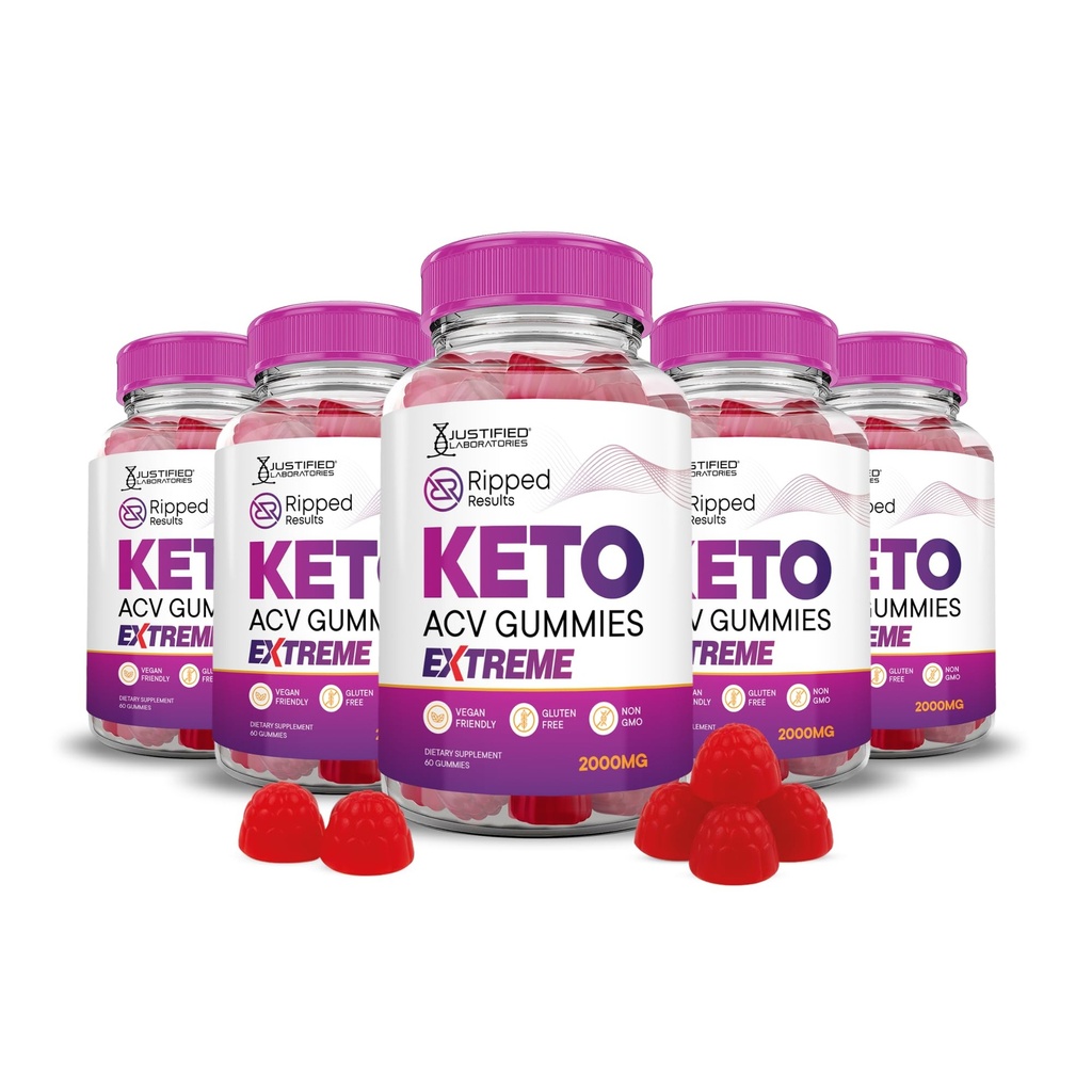 Justified Laboratories (5Pack Ripped Results Keto ACV Gummies Extreme 2000MG Ripped Results Keto Gummies Apple Cider Vinegar Formed with Pomegranate Beet Juice Powder B12 Vegan Non GMO 300 Gummys