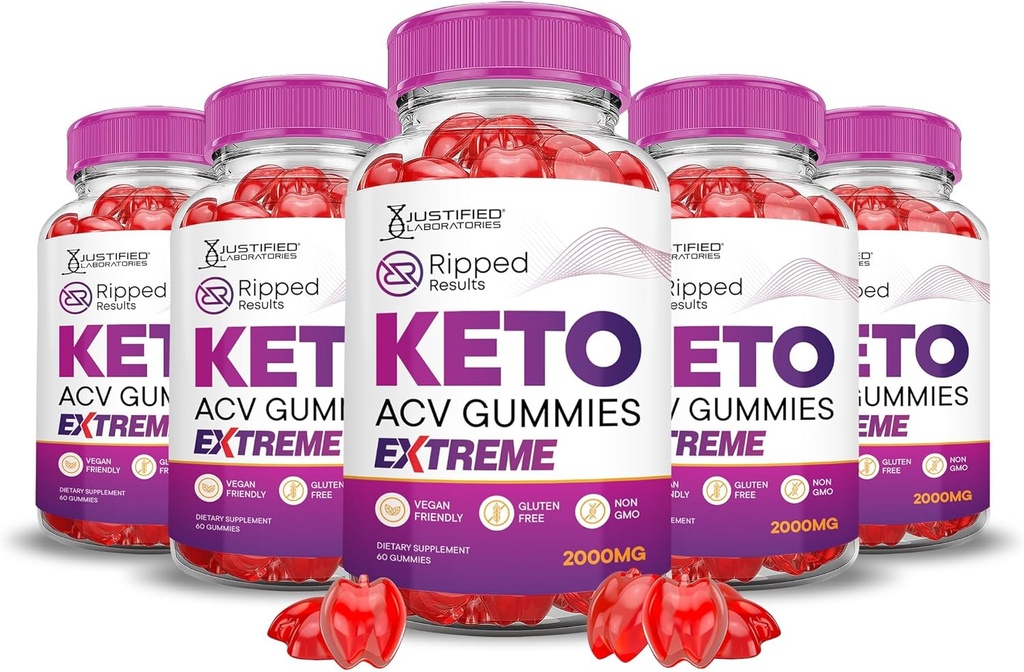 Justified Laboratories (5Pack Ripped Results Keto ACV Gummies Extreme 2000MG Ripped Results Keto Gummies Apple Cider Vinegar Formed with Pomegranate Beet Juice Powder B12 Vegan Non GMO 300 Gummys