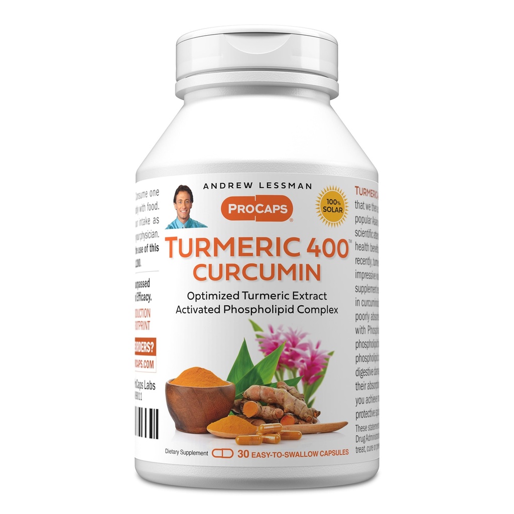 ANDREW LESSMAN Turmeric 400mg - 30 Capsules - 95% Curcuminoids as Phospholipid Complex for Optimum Benefits and Absorption, High Potency Standardized Extract, Small Easy to Swallow Capsules