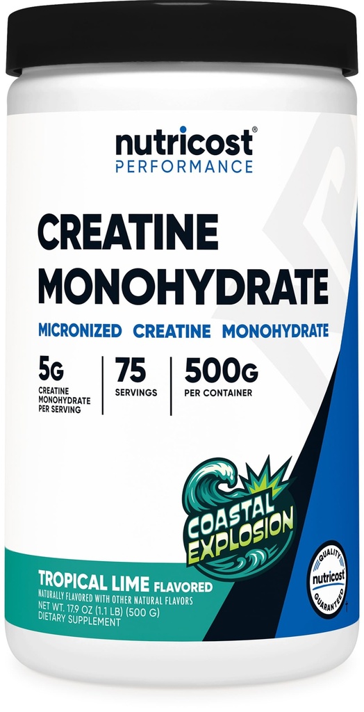 Nutricost Creatine Monohydrate Powder (Coastal Explosion, 500 Gram) - Μικρονωμένο συμπλήρωμα Creatine - Vegan, GMO-free, Χωρίς γλουτένη