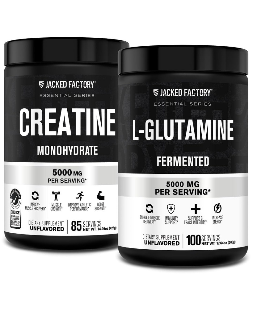 Jacked Factory Creatine Monohydrate Powder 425g, 85 SV & L-Glutamine Συμπλήρωμα 500g, 100 SV - Δεν Artificial Fillers, Μη αρωματισμένα
