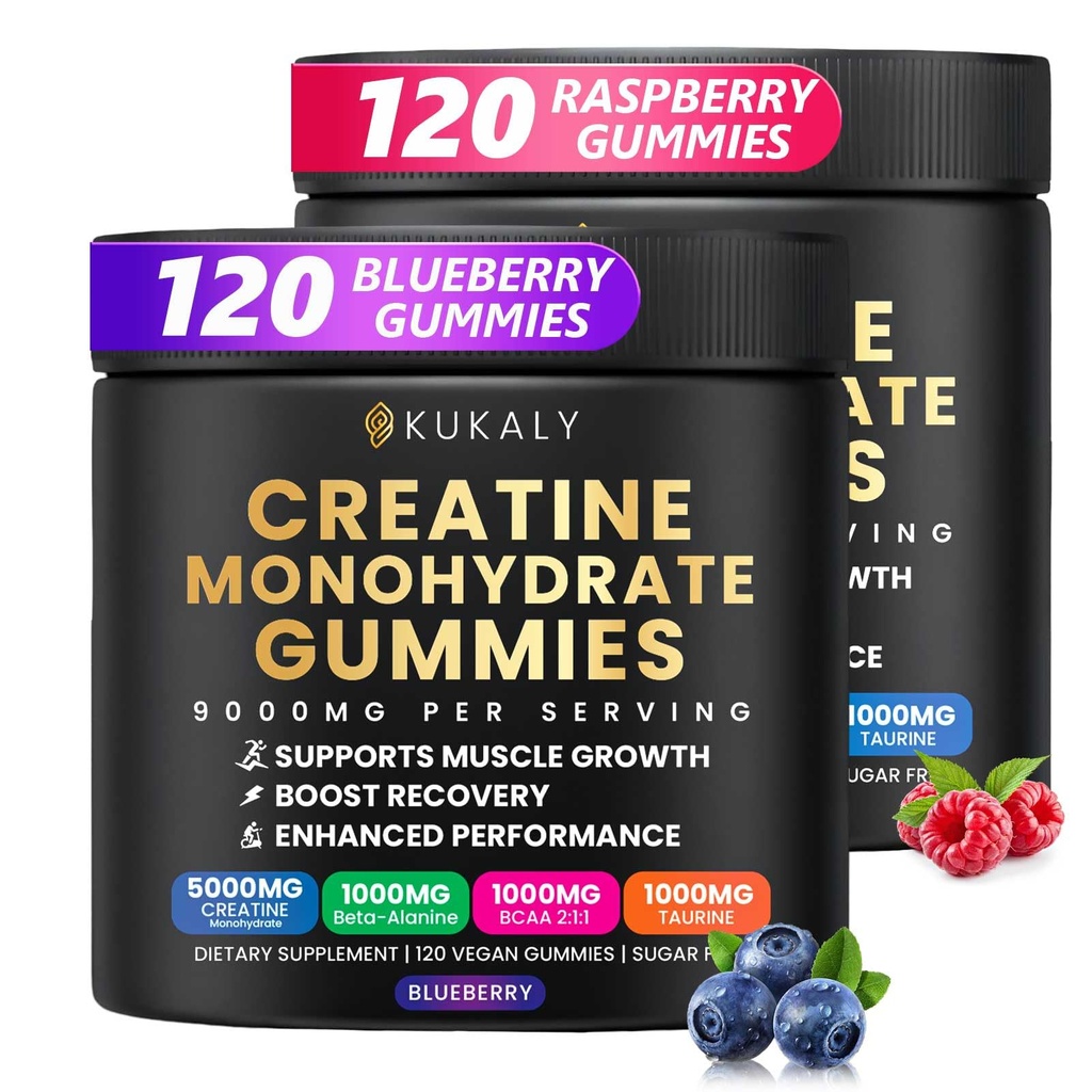 Creatine Monohydrate Gummies for Men & Women, 9000MG Creatine Gummies Sugar Free - BCAA 2:1, B12 B6 for Boost Strength, Focus & Endurance, Vegan, Non-GMO