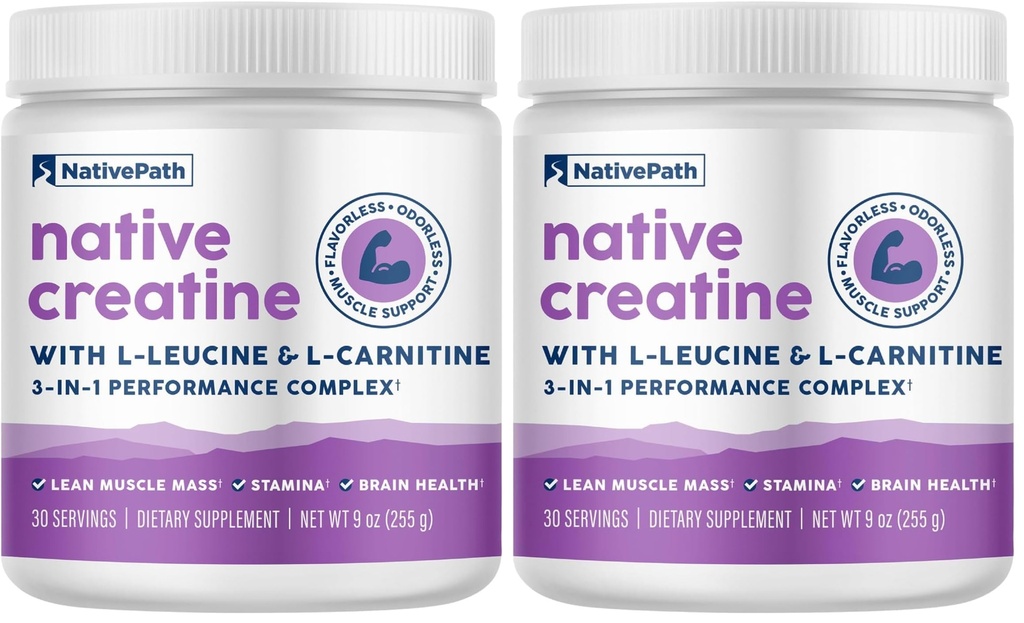 NativePath Creatine Monohydrate Powder με L-λευκίνη & L-Καρνιτίνη - Muscle Building Supplement for Men & Women - 30 Services (Pack of 2)