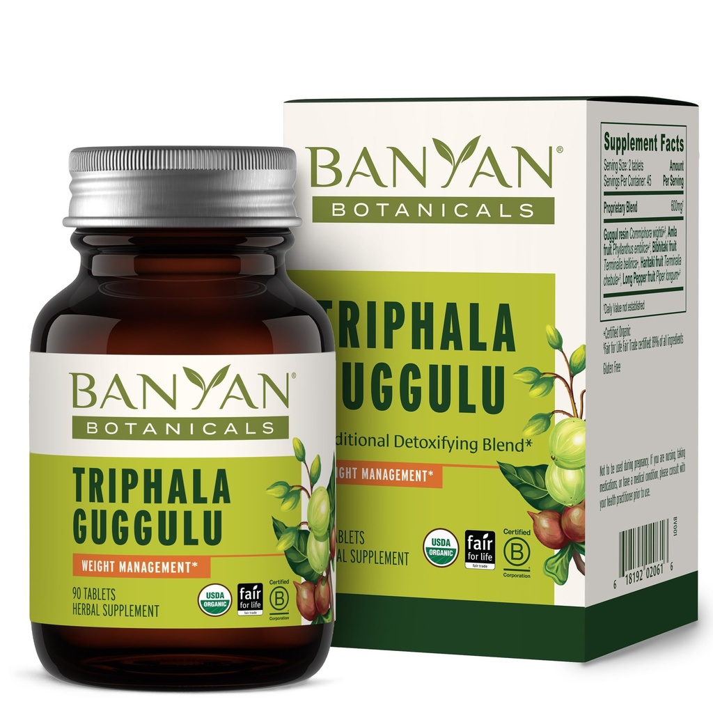 Banyan Botanicals Triphala Guggulu – Βιολογικό συμπλήρωμα Triphala με Guggulu Resin - -– Βοτανικό συμπλήρωμα Detox για την υποστήριξη της υγιούς πέψης * – 90 δισκία – Μη ΓΤΟ Βιώσιμα πηγασμένα Vegan