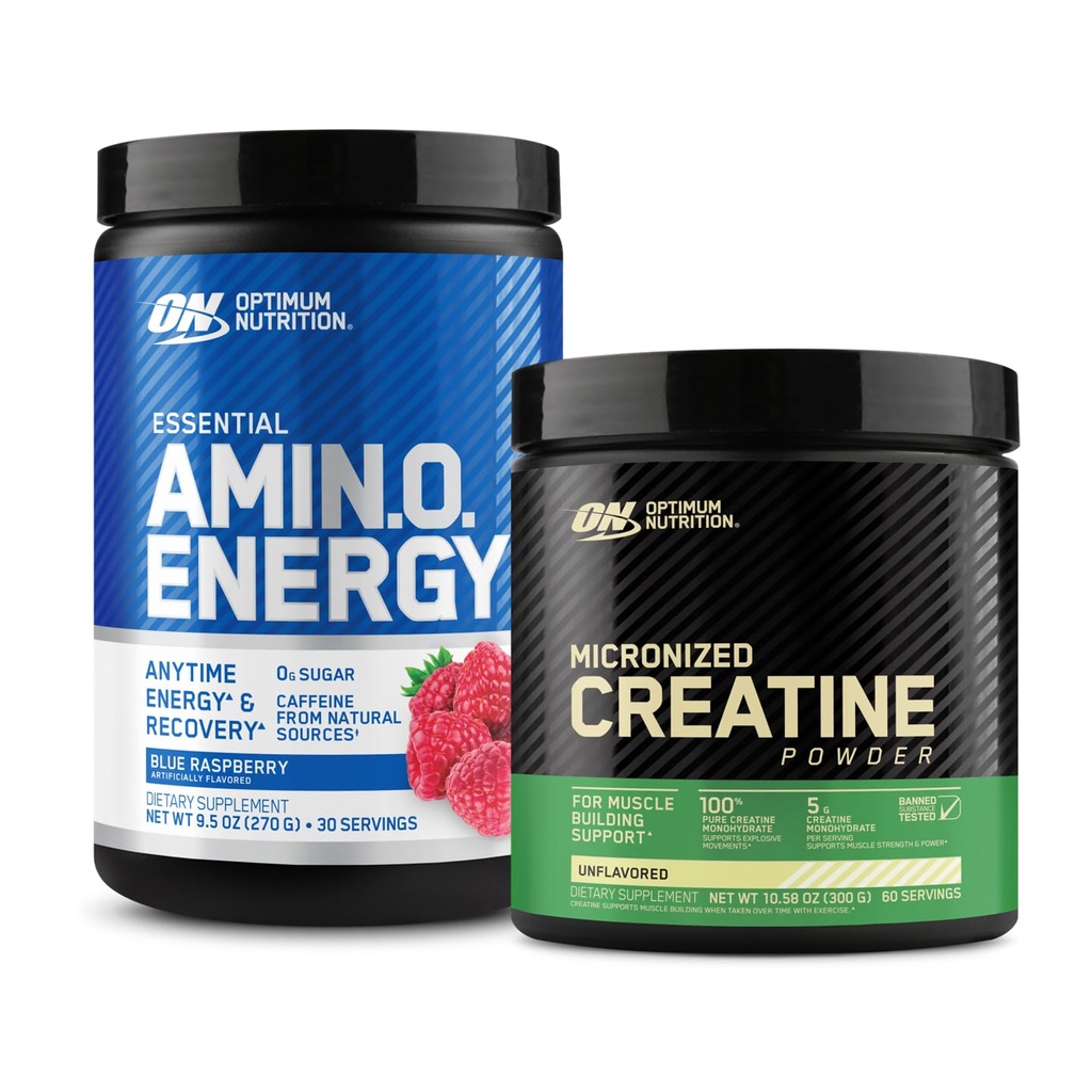Optimum Nutrition Amino Energy - Προ προπόνηση με πράσινο τσάι, BCAA, Αμινοξέα & Μικρονωμένα Creatine Μονοϋδρική σκόνη, Άγευστη, Κετοφιλική, 60 Serving