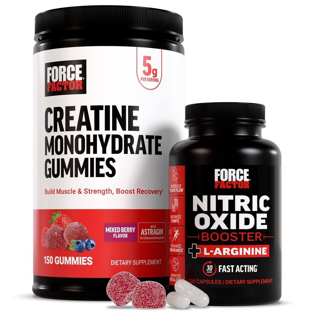 Power Factor Creatine Gummies, 5 Grams Creatine Monohydrate, Mixed Berry, 150 Gummies, 30 Υπηρεσίες Nitric Oxide Booster, Fast-Active Formula with L-αργινίνη, 120 Κάψουλες