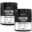 Jacked Factory Creatine + Glutamine - Συμπλήρωμα κρεατίνης με L-Γλουταμίνη για την αποκατάσταση των μυών, την ανάπτυξη των μυών, την αυξημένη δύναμη (30 μερίδες, χωρίς γεύση & 30 μερίδες, Blue Raspberry)
