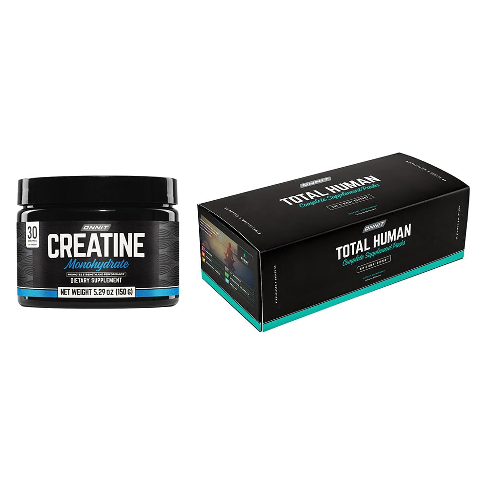 ΟΝΝΙΤ Σύνολο Wellness & Performance Bundle: Total Human Multivitamin Packs (30-Day Supply) + Creatine Monohydrate Powder (30 Services), IGEN Μη GMO Tested Energy, Focus & Strength, Pack of 2
