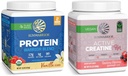 Creatine for Her & Vanilla Organic Plant Based Protein Powder Set | Bundle & Save | Vegan Organic Protein plus Raspberry Lemonade Creatine Monohydrate (50 Servings Creatine, 17 Servings Vanilla)