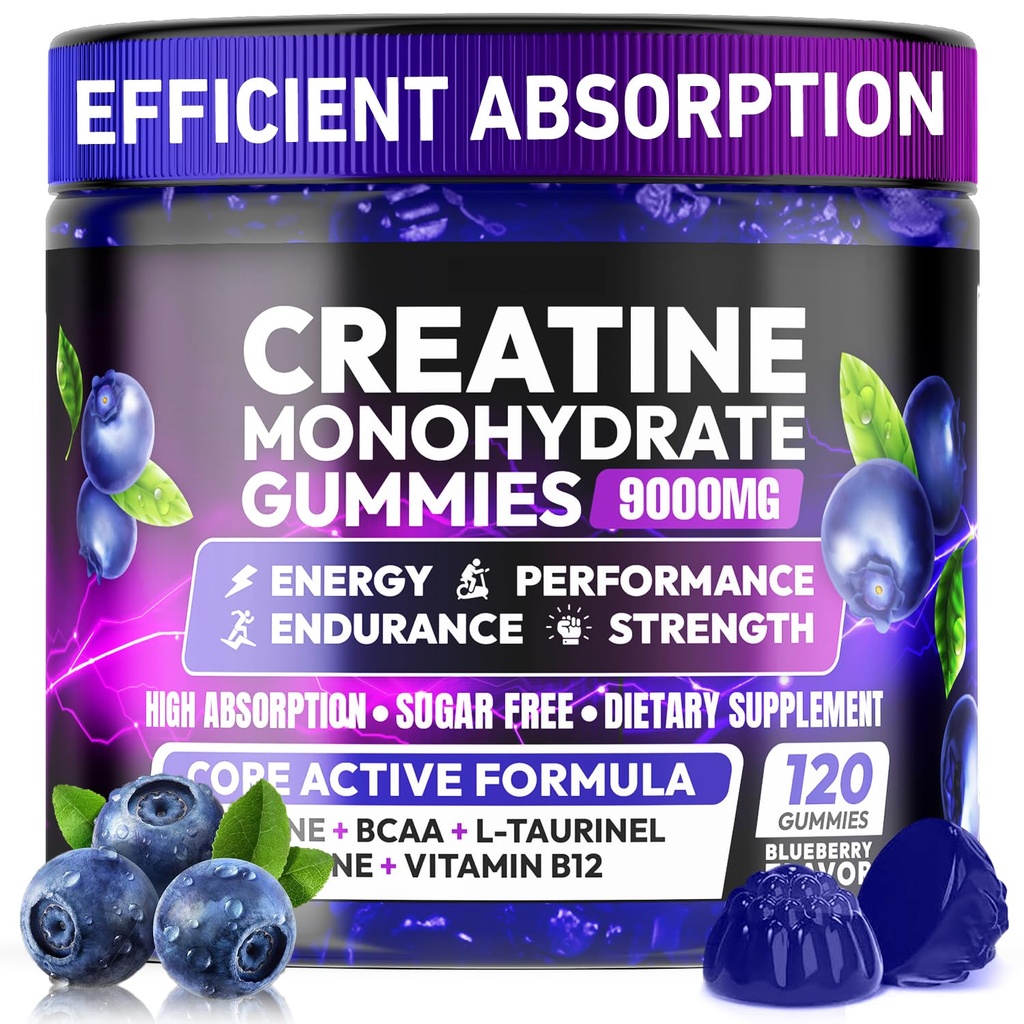 Creatine Gummies Monohydrate Complex for Men & Women, Creatine Pre-Workout for Enhance Muscle Strength Recovery Cognitive Health & Memory, 120 Gummies Sugar Free Vegan Non-GMO