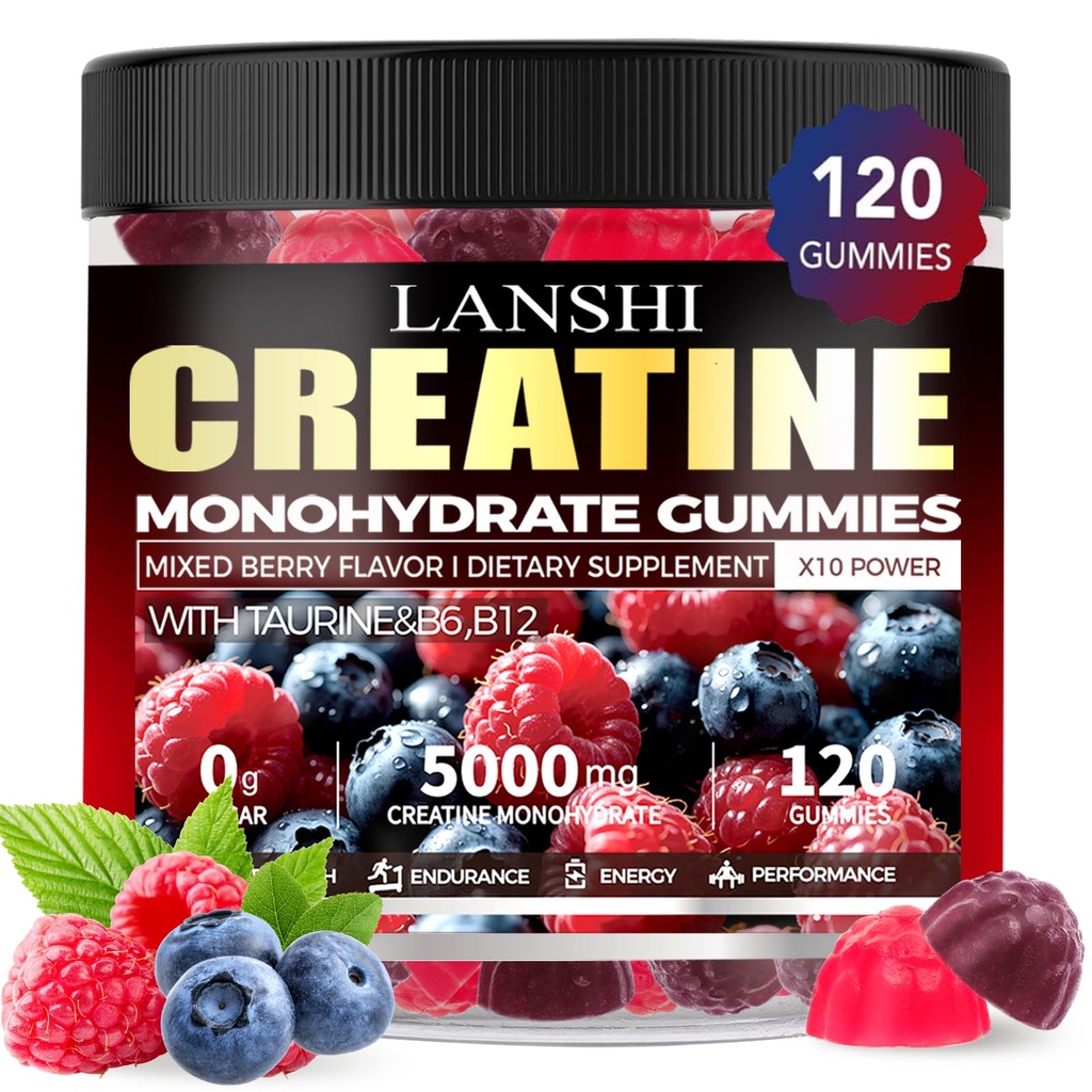 Creatine Monohydrate Gummies 5000mg - Ζάχαρη Δωρεάν συμπλήρωμα προετοιμασίας για άνδρες και γυναίκες, Creatine Gummies για τους μυς, δύναμη, ανάκτηση, Γνωστική υγεία & μνήμη, μικτή γεύση μούρου, 120 κόμης