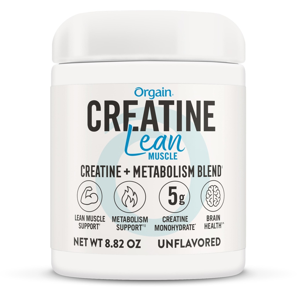 Orgain Micronized Creatine Monohydrate Lean Myster Powder with Mevolution Blend, Unflaved, 50 Servings, Υποστηρίζει τη μυϊκή δύναμη και την υγεία του εγκεφάλου, χωρίς γαλακτοκομικά ή σόγια, χωρίς γλουτένη, Vegan