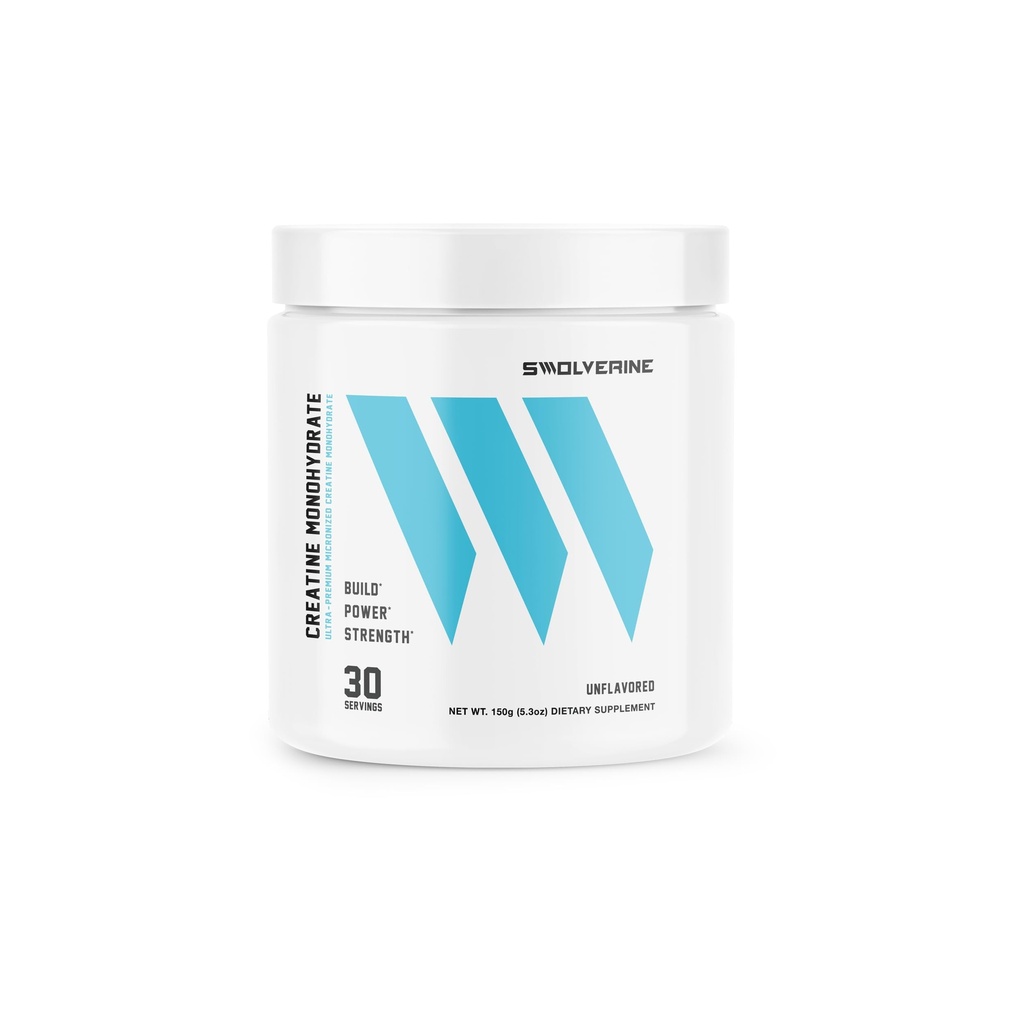 Swolverine Creatine Monohydrate Powder - 5g Micronized Creatine, Third-Party Tested, Single-Ingredient, Υποστηρίζει μυϊκή δύναμη, δύναμη, ανάκτηση & απόδοση υψηλής έντασης, 30 υπηρεσίες, χωρίς γεύση