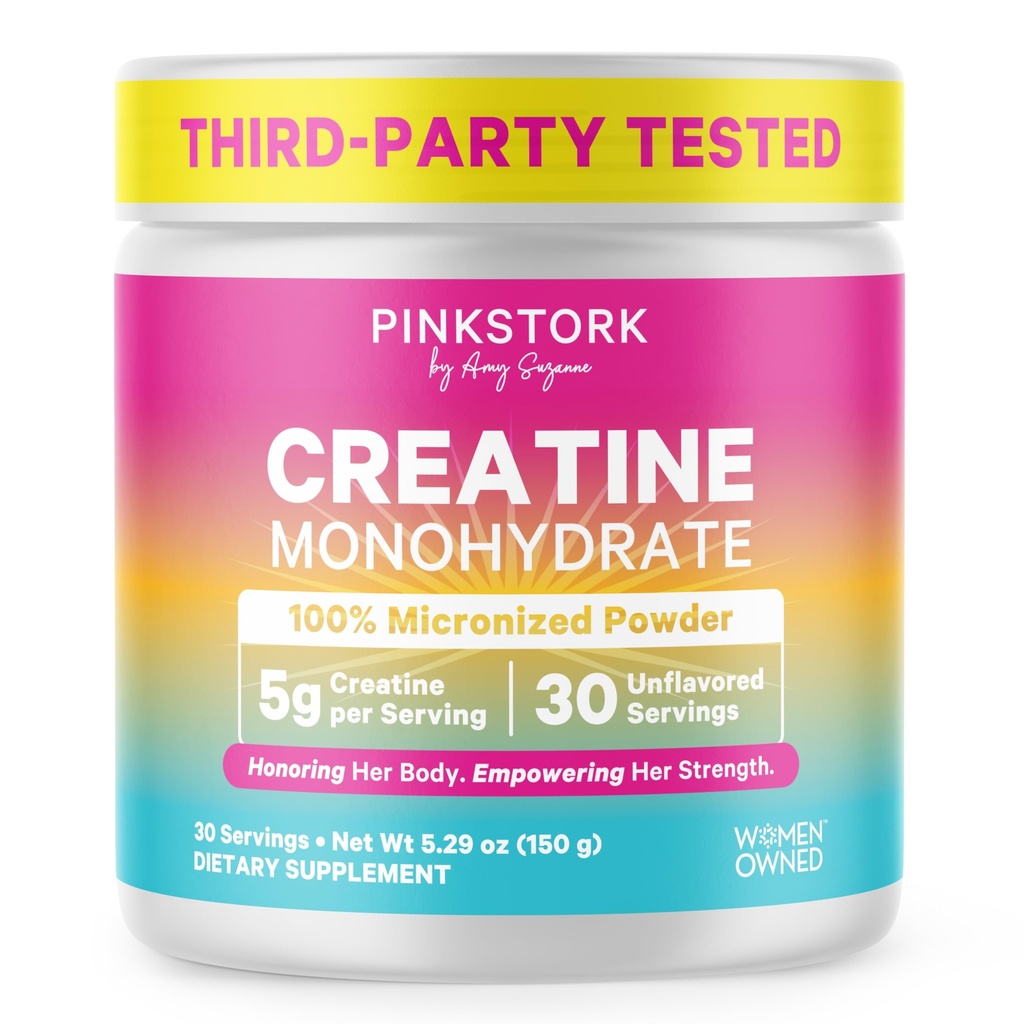 Pink Stork Creatine Monohydrate for Women | Micronized Creatine Powder | 5 g Unflavored | Supports Muscle Health, Energy, Cognitive Function | Clean Alternative to Pills or Gummies | 30 Servings