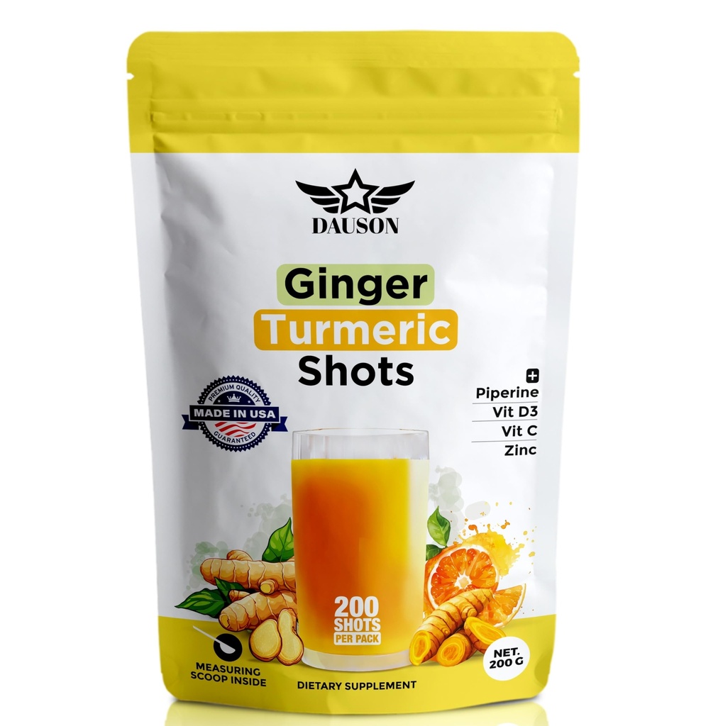 Ginger Turmeric Shots Boosted with Piperine, Vitamins, Zinc & Herbs | Helps in Joint Pain, Heart, Brain, Gut & Skin Health | Boosts Immunity & Energy | 200 Shots
