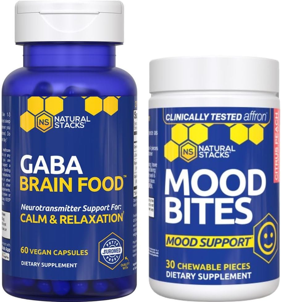 ΦΥΣΙΚΑ ΣΤΑΧΥΔΙΑ Mood Bites + GABA Brain Food Bundle - Υποστηρίζει χαλάρωση και βελτιωμένη διάθεση* - 90 Σύνολο κομμάτια