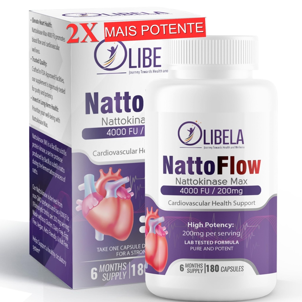 Nattokinase 4,000 FU 180 Capsules Supports Heart Health, Circulatory System, & Normal Blood Flow. Enzymes for Overall Blood Health, Detox & Cleanse. Non-GMO, Vegan - 6 Months Supply