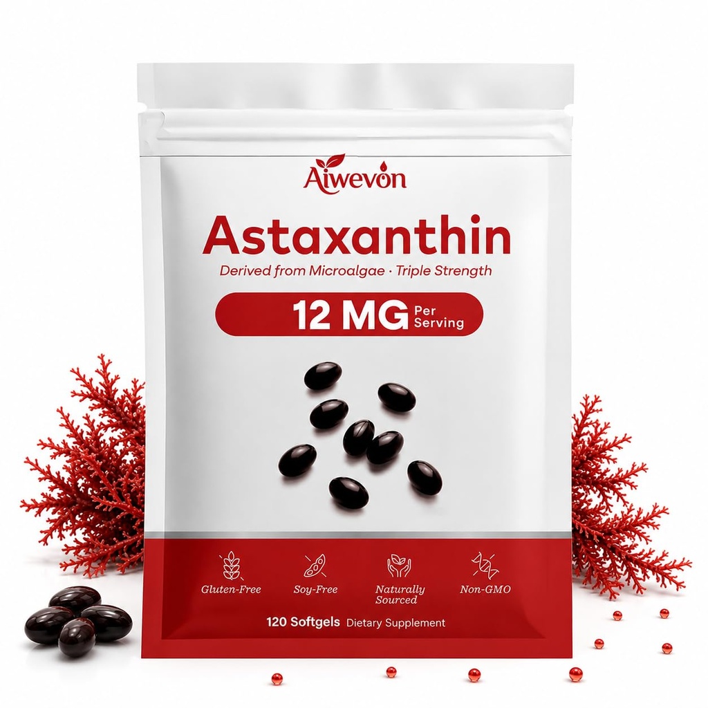 Astaxanthin Supplement 12mg Softgels, 120 Count Natural Microalgae Astaxanthin with MCT Oil, Easy to Swallow, No Strong Taste, Antioxidant Support for Skin Eye Heart Joint Health, Non-GMO Gluten Free