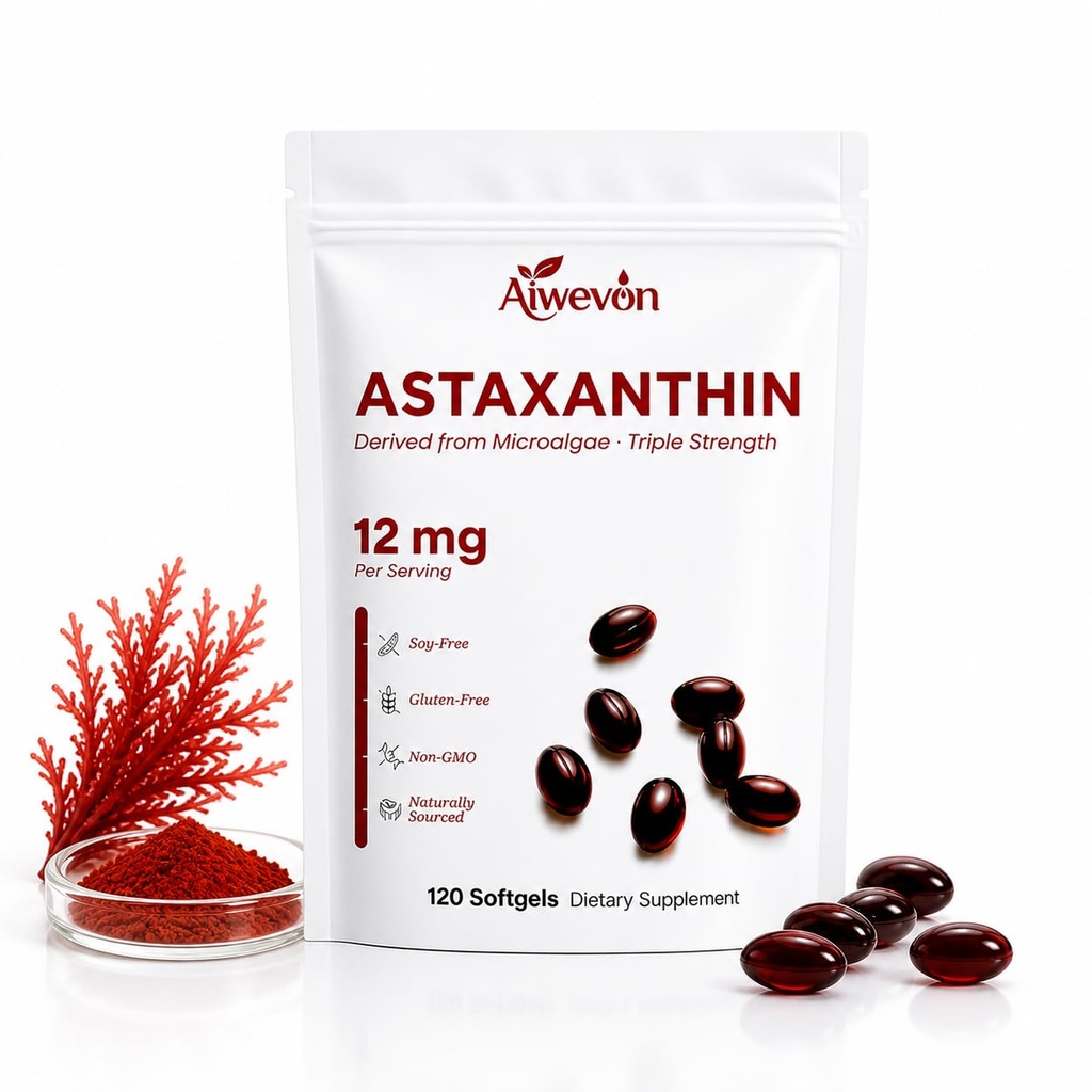 High Potency Astaxanthin 12mg 120 Softgels, Natural Astaxanthin Supplement from Microalgae with MCT Oil, Powerful Antioxidant Support for Healthy Aging Energy Skin Eye Joint Wellness, Non-GMO