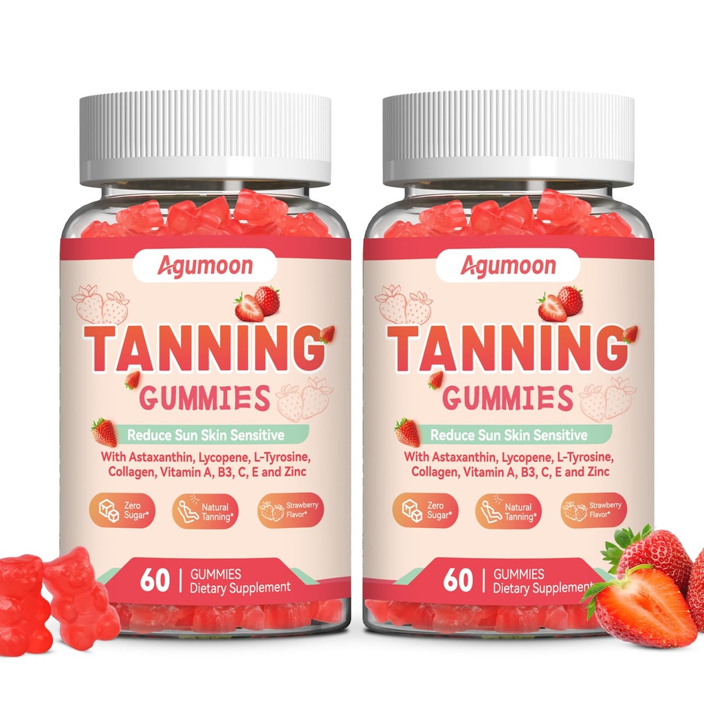 Tanning Gummies for Women and Men, Self Tan Supplement with Beta Carotene, Lycopene, Astaxanthin, Collagen & Vitamins, for Skin Health & Pigmentation, Vegan - 120 Gummies