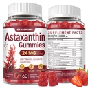 Astaxanthin Gummies 24mg, Astaxanthin Supplement with Lycopene, Vitamins & CoQ10 for Antioxidant, Eye, Skin & Immune Support, Sugar Free, Vegan, Strawberry Flavor, 60 Count