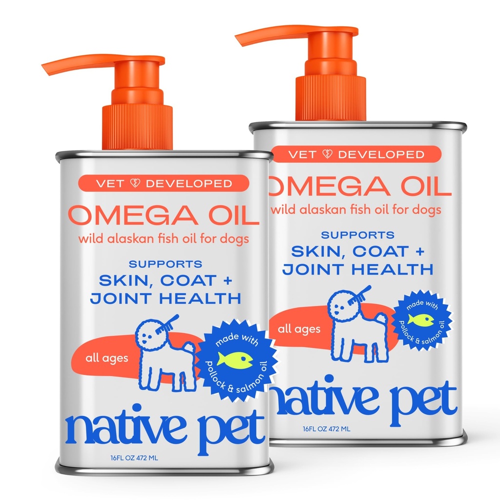 Native Pet Omega 3 Fish Oil for Dogs & Cats – Wild Alaskan Salmon Oil for Dogs Skin and Coat, Supports Joints, Heart & Shedding – Fast-Absorbing Omega 3 6 9 Liquid Supplement – 16oz (Pack of 2)