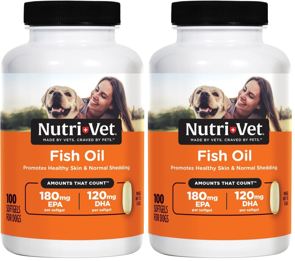 Nutri-Vet Fish Oil Supplement for Dogs,Omega 3,Fish Oil for Dogs,Pet Supplies,Pet Vitamins and Supplements,EPA DHA Formula,Puppy Vitamins,Shed Control,New Puppy Essentials,100 Count (Pack of 2)