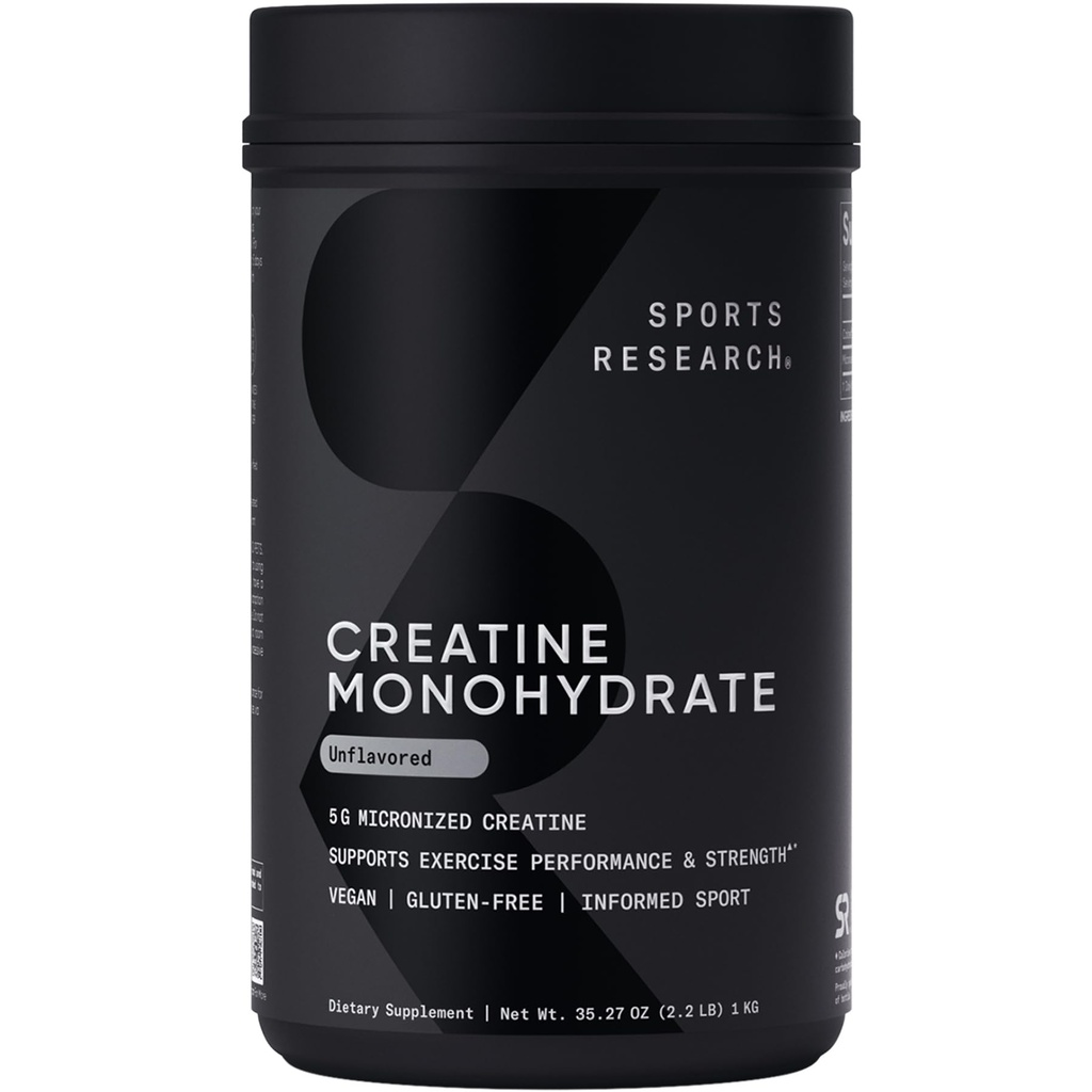 Sports Research Creatine Monohydrate - Κερδίστε Lean Μύες, Βελτιώστε την απόδοση και τη δύναμη και την υποστήριξη Αποκατάσταση προπόνησης - 5 g Μικρονωμένη Creatine - 35.27 oz