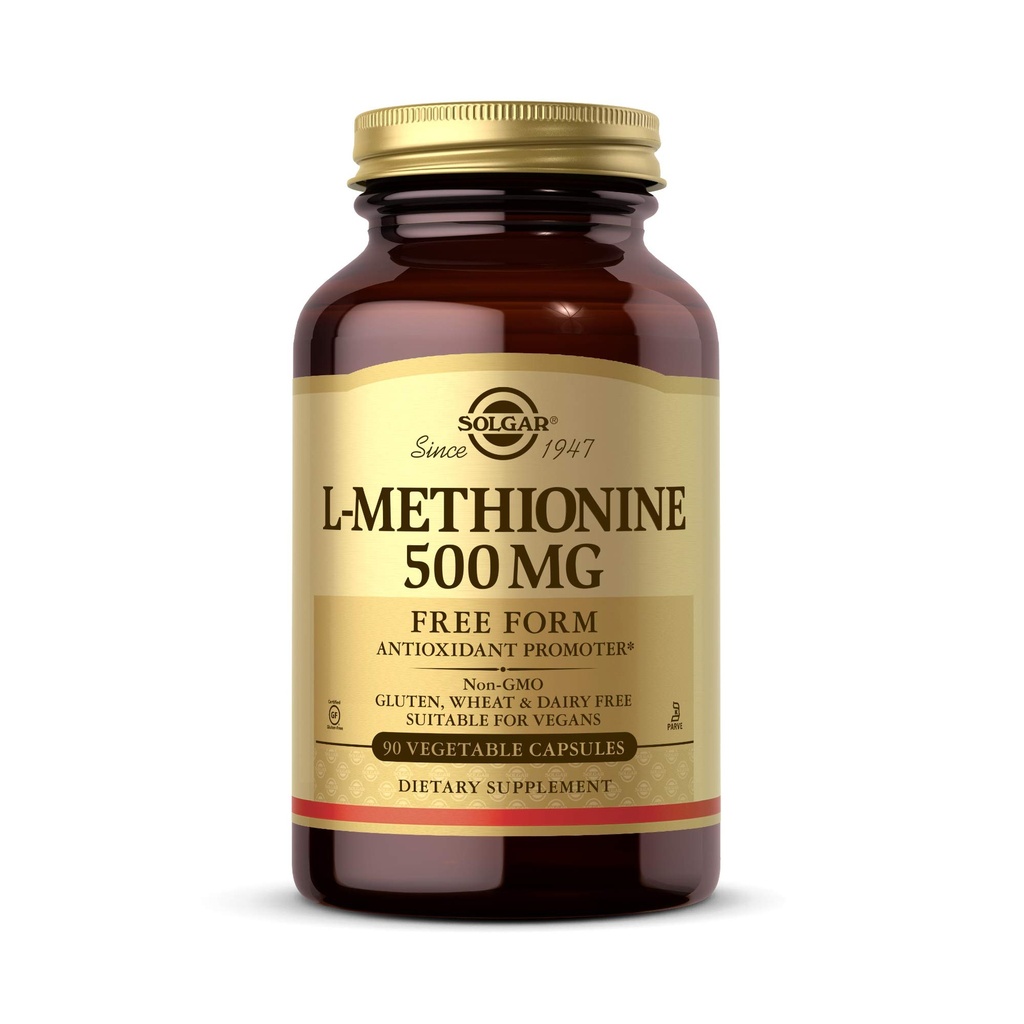 Solgar LMethionine 500 mg Vegetable Capsules Antioxidant Promoter Supports Fat Metabolism Vegan Gluten Free Dairy Free Kosher Servings, 90 Count