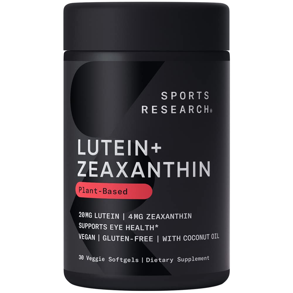 Sports Research® Lutein and Zeaxanthin Capsules - Eye Health Support Supplement Made with Lute-Gen® and Organic Coconut Oil - Vegan Friendly & Non-GMO Verified - 30 Veggie Softgels