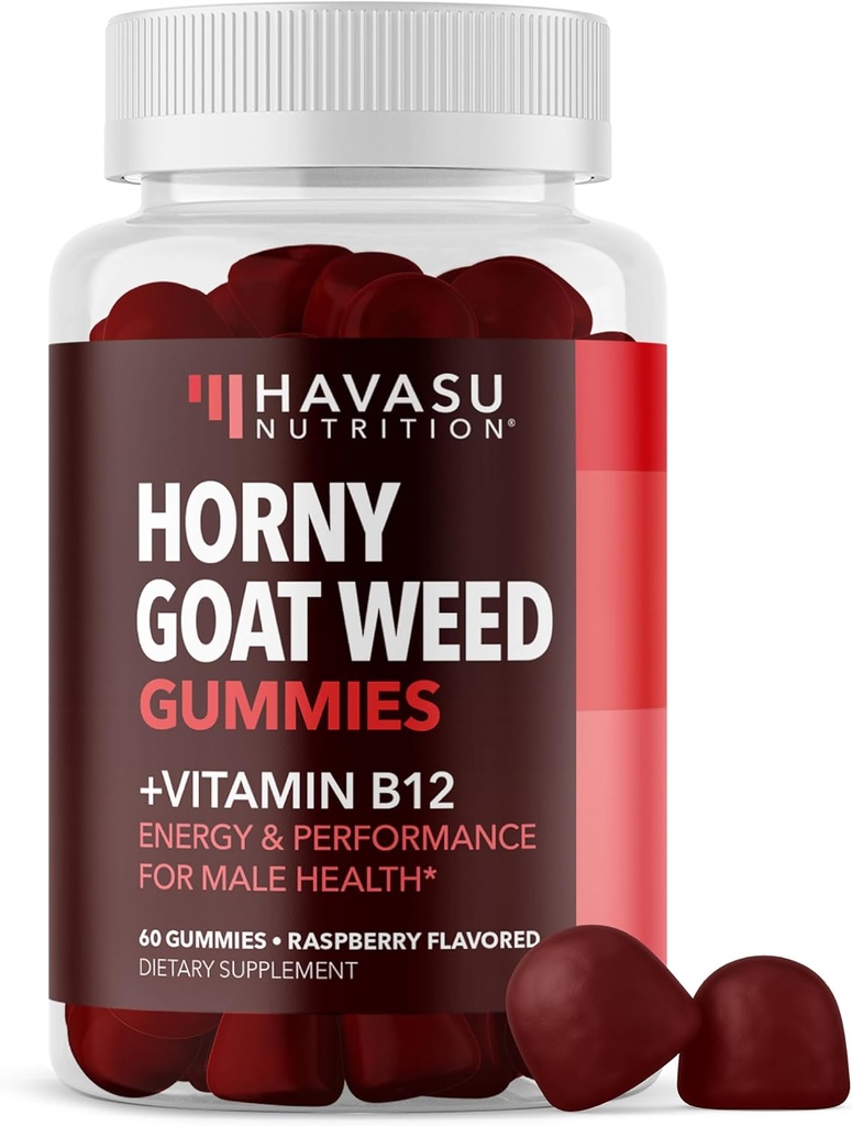 Horny Goat Weed Gummies with Vitamin B12 - Ενέργεια, αντοχή και την απόδοση Υποστήριξη για την Αντρική Υγεία - 60 Count - Χορτοφαγικά-Φιλικά, Μη GMO, Pectin-Βασίζεται - Raspberry Flavor, 1 μήνας προσφοράς