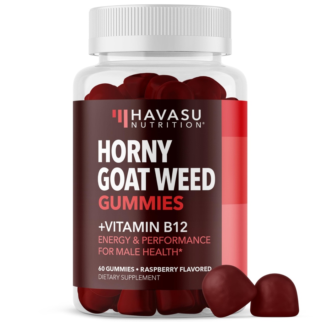 Horny Goat Weed Gummies with Vitamin B12 - Ενέργεια, αντοχή και την απόδοση Υποστήριξη για την Αντρική Υγεία - 60 Count - Χορτοφαγικά-Φιλικά, Μη GMO, Pectin-Βασίζεται - Raspberry Flavor, 1 μήνας προσφοράς