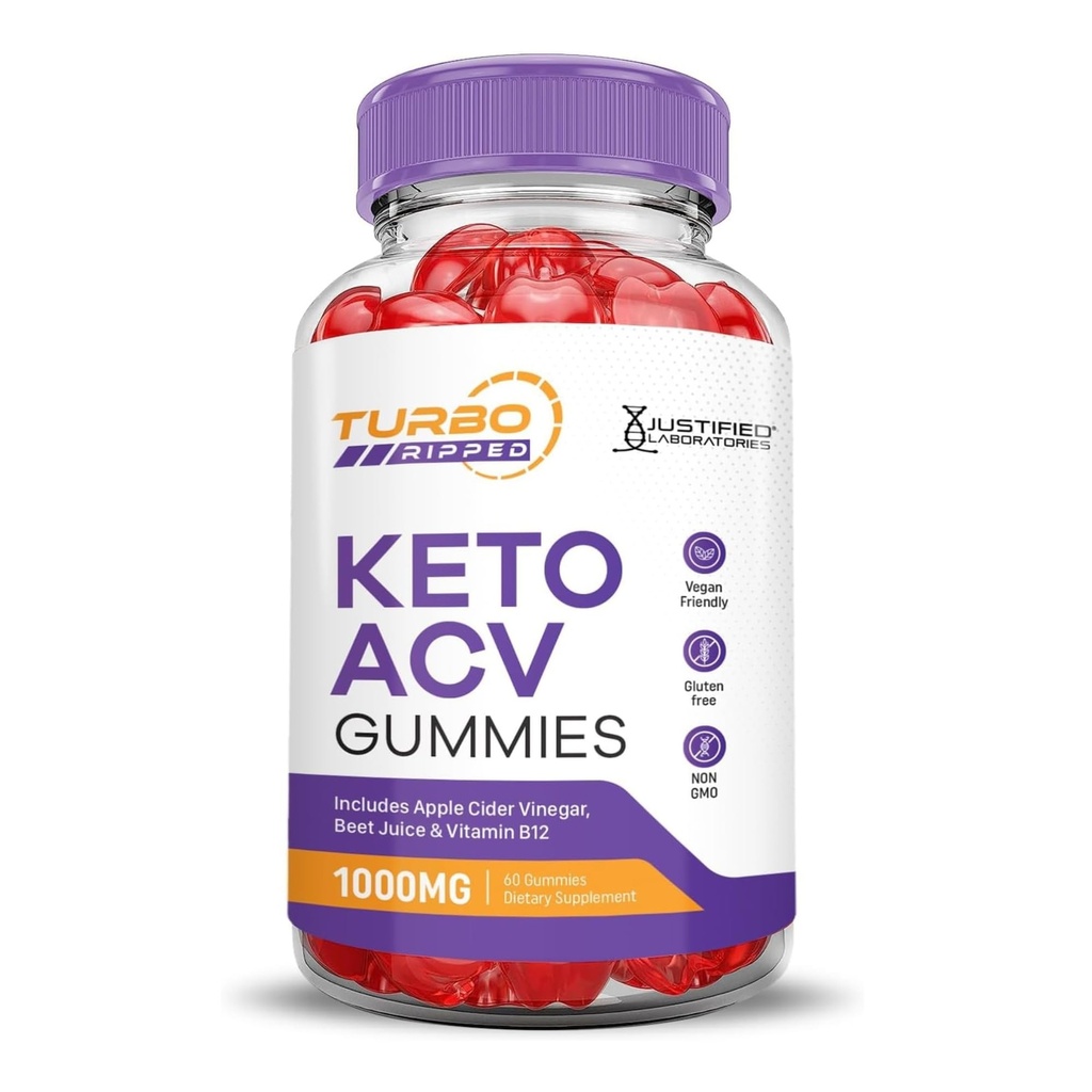 Justified Laboratories Turbo Ripped Keto ACV Gummies (1000 mg) - 60 Count - Formulated with Apple Cider Vinegar, Folate & Vitamin B12 - Non-GMO, Vegan, Gluten Free - 30 Servings