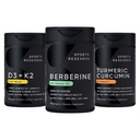 Sports Research® Multivitamins Pack - Berberine 500mg Supplement with Coconut Oil + Vitamin D 5000iu & Mk7 Vitamin K 100mcg + Turmeric Curcumin C3 Complex