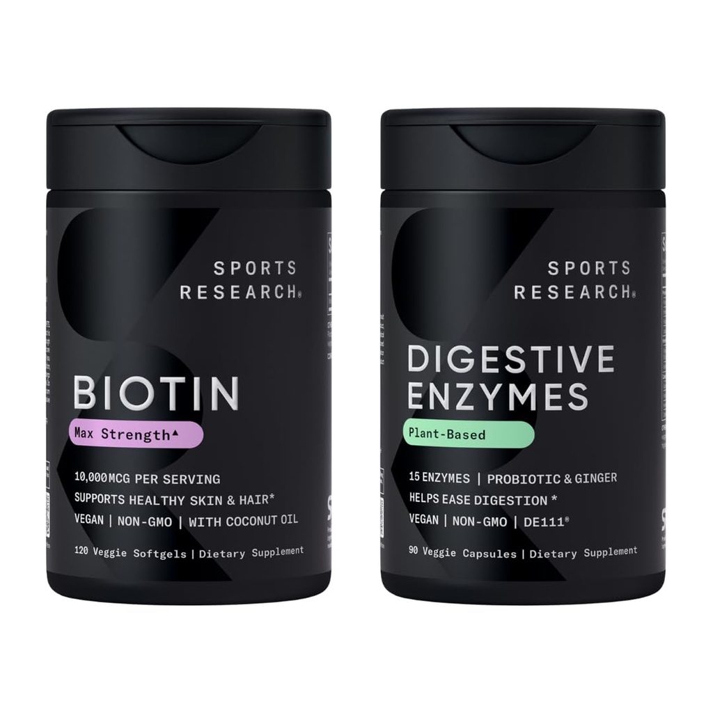 Sports Research® Dissolve to Absorb Pack - 10,000mcg Biotin (Vitamin B7) with Organic Coconut Oil + Digestive Enzymes with Probiotics & Ginger