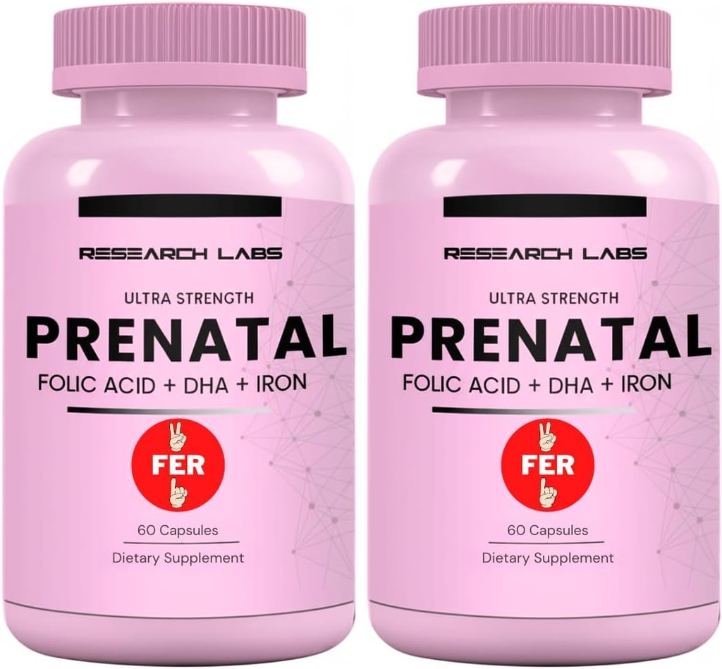 Research Labs Prenatal Vitamins for Women 2 Fer 1 Ad: 6X More Bioavailable Methylated Folate Folic Acid MTHF 5 | Supports Brain Development, Healthy Growth