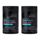 Sports Research Cognitive Health Pack Support Triple Strength Omega 3 Fish Oil w/EPA & DHA Fatty Acids from Wild Alaskan Pollock & Magtein Magnesium L-Threonate