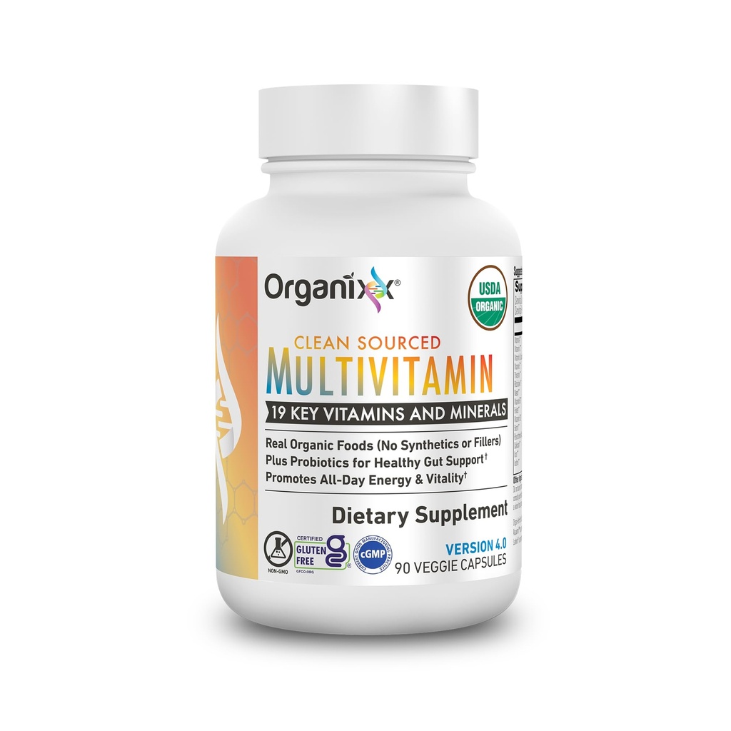 Organixx Vegan Multivitamin για γυναίκες & άνδρες, με βιταμίνη C, D3, σύμπλοκο βιταμίνης Β, προβιοτικά, βιολογικά φρούτα και λαχανικά, υποστηρίζει Digestive, υγεία των ούρων, ανοσοποιητική υποστήριξη, κάψουλες 90 Gel