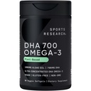 Sports Research® Vegan DHA 700mg - Cognitive Support, Brain Support, Supplement with Omega-3 DHA from Algae Oil - Vegan Certified · Non-GMO · Gluten Free - 90 Count Softgels