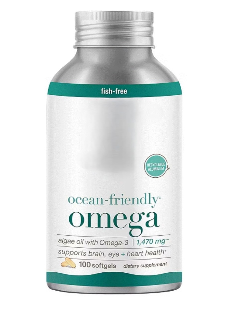 Omega Algae Oil Omega-3 Supplemen Ocean-Friendly 1,470 mg – Plant-Based DHA & EPA – Supports Brain, Eye & Heart Health – 100 Softgels