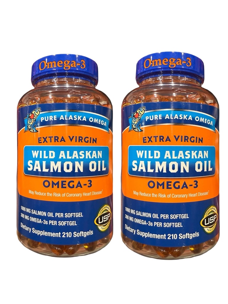 Omega3 Extra Virgin Wild Pure Alaskan's Salmon Oil, 420 Total Softgels, 1000mg, Omega-3 Supplement with DHA & EPA; 2 Packs; Updated Packaging